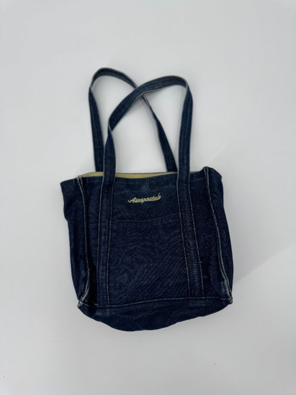 Vintage Y2K Aeropostale Denim Mini Tote Bag Dark Wash Embroidered Purse